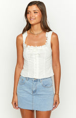 Sian White Lace Up Top Image