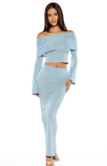 Simona Blue Long Sleeve Off Shoulder Knit Top Image