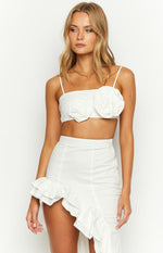 Snowy Petals White Rose Crop Top Image