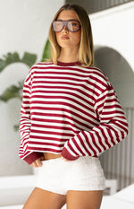So Breezy Burgundy Stripe Long Sleeve Top Image