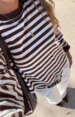 So Breezy Chocolate Stripe Long Sleeve Top Image