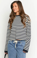 So Breezy Navy Stripe Long Sleeve Top Image