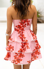 Sofia Pink Floral Strapless Ruffle Mini Dress Image