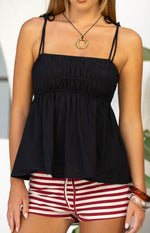 Solei Black Ruched Tie Strap Top Image