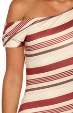 Sophus Cream Stripe Off Shoulder Mini Dress Image