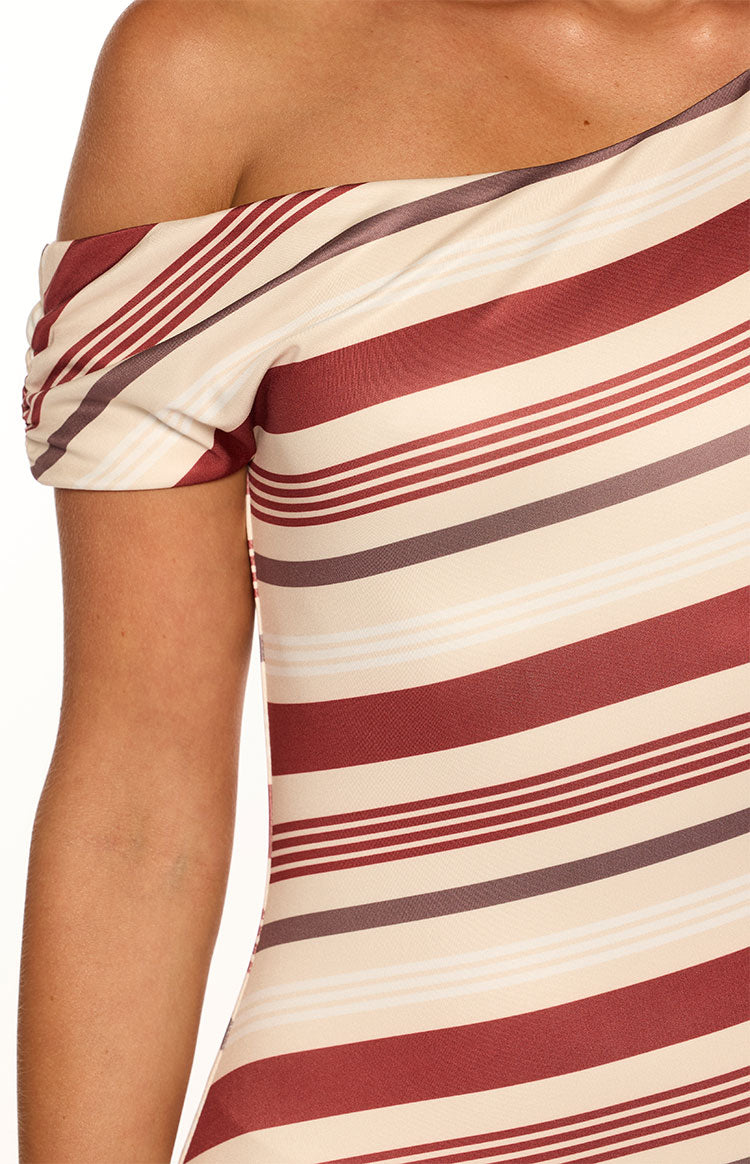 Sophus Cream Stripe Off Shoulder Mini Dress Image