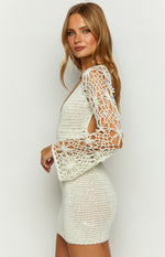 Spina White Crochet Long Sleeve Mini Dress Image