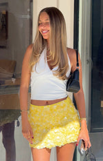 Spritz Yellow Sequin Party Mini Skirt Image