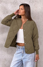 Steph Khaki Quilted Bomber Jacket Image