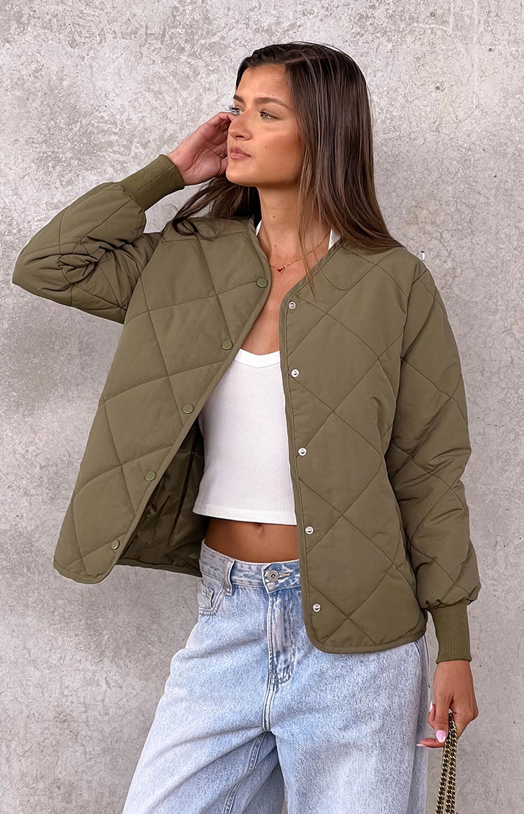 Steph Khaki Quilted Bomber Jacket Image