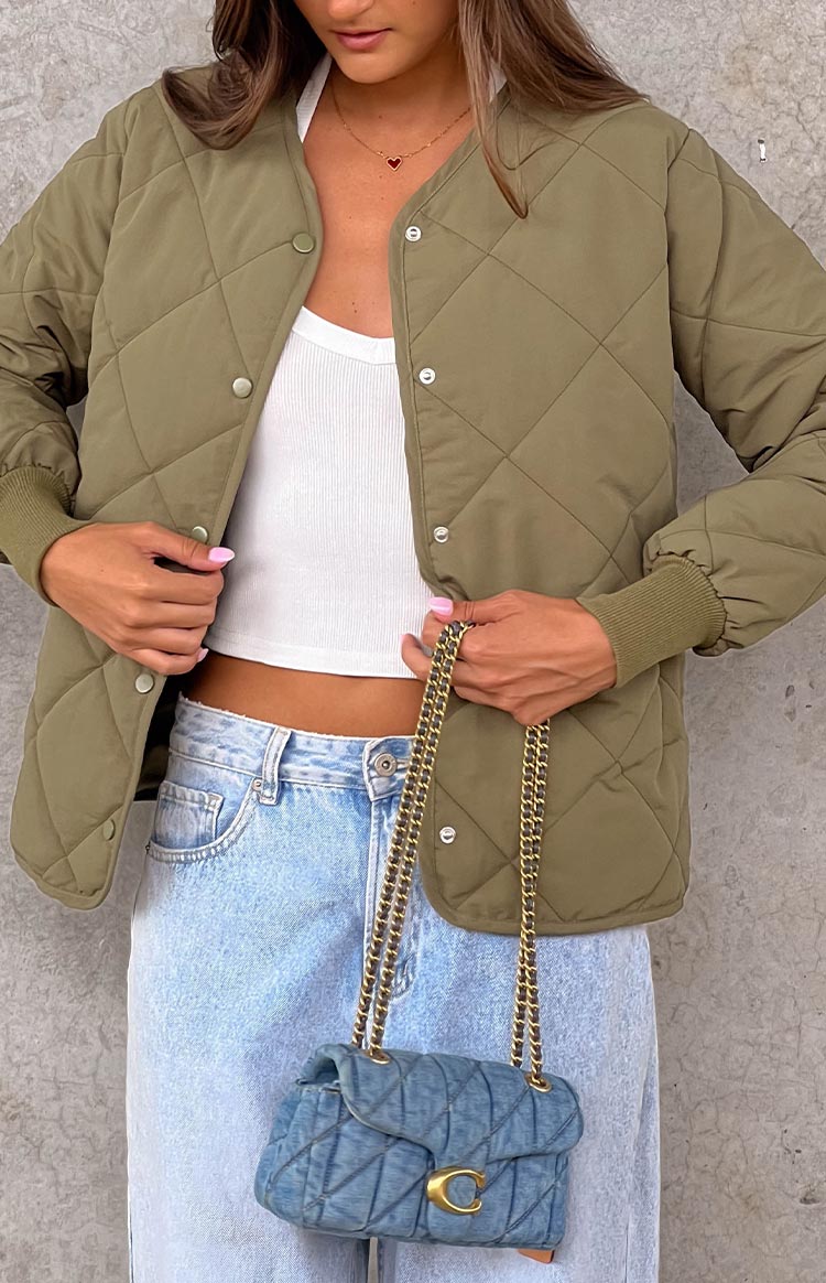 Steph Khaki Quilted Bomber Jacket Image