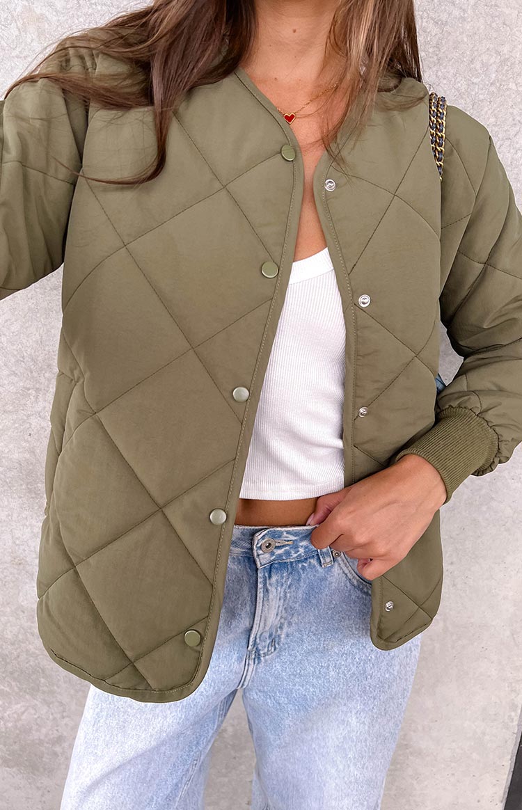 Steph Khaki Quilted Bomber Jacket Image