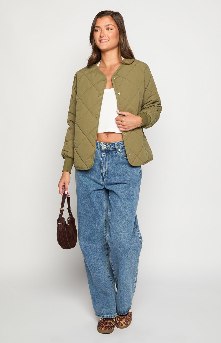 Steph Khaki Quilted Bomber Jacket Image