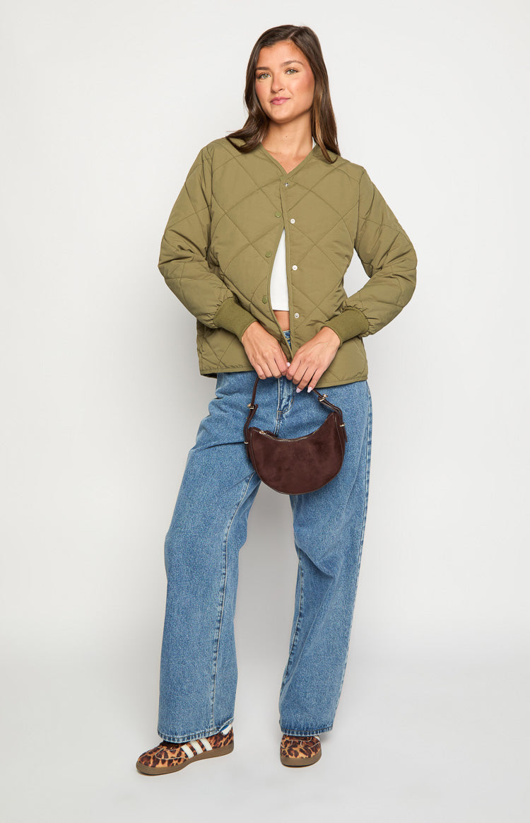 Steph Khaki Quilted Bomber Jacket Image