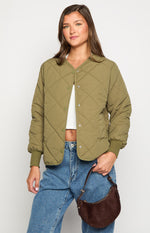Steph Khaki Quilted Bomber Jacket Image