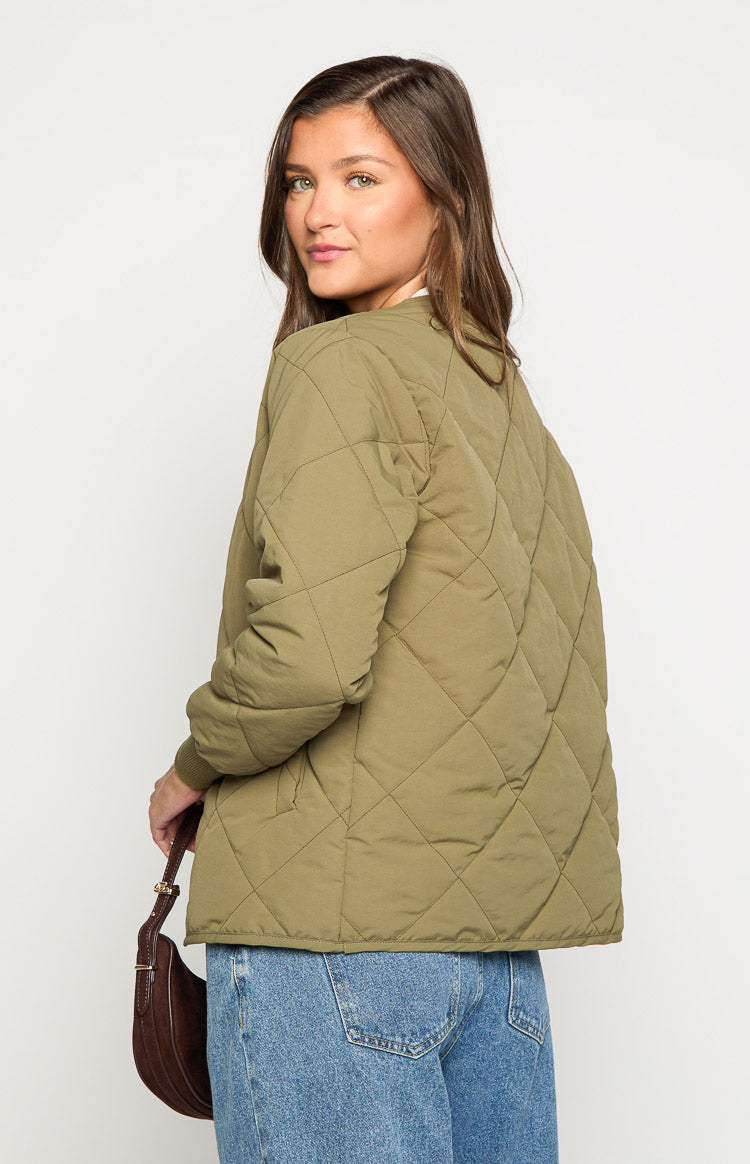 Steph Khaki Quilted Bomber Jacket Image