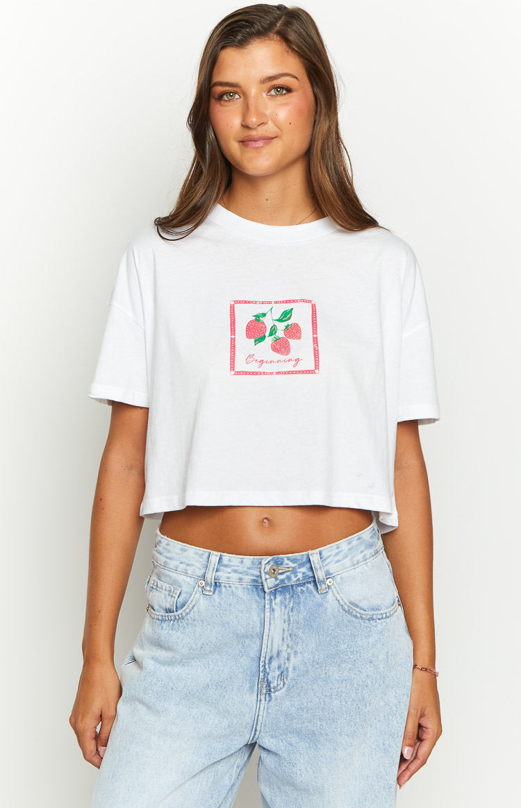 Strawberry Jewel White Cropped Tee Image