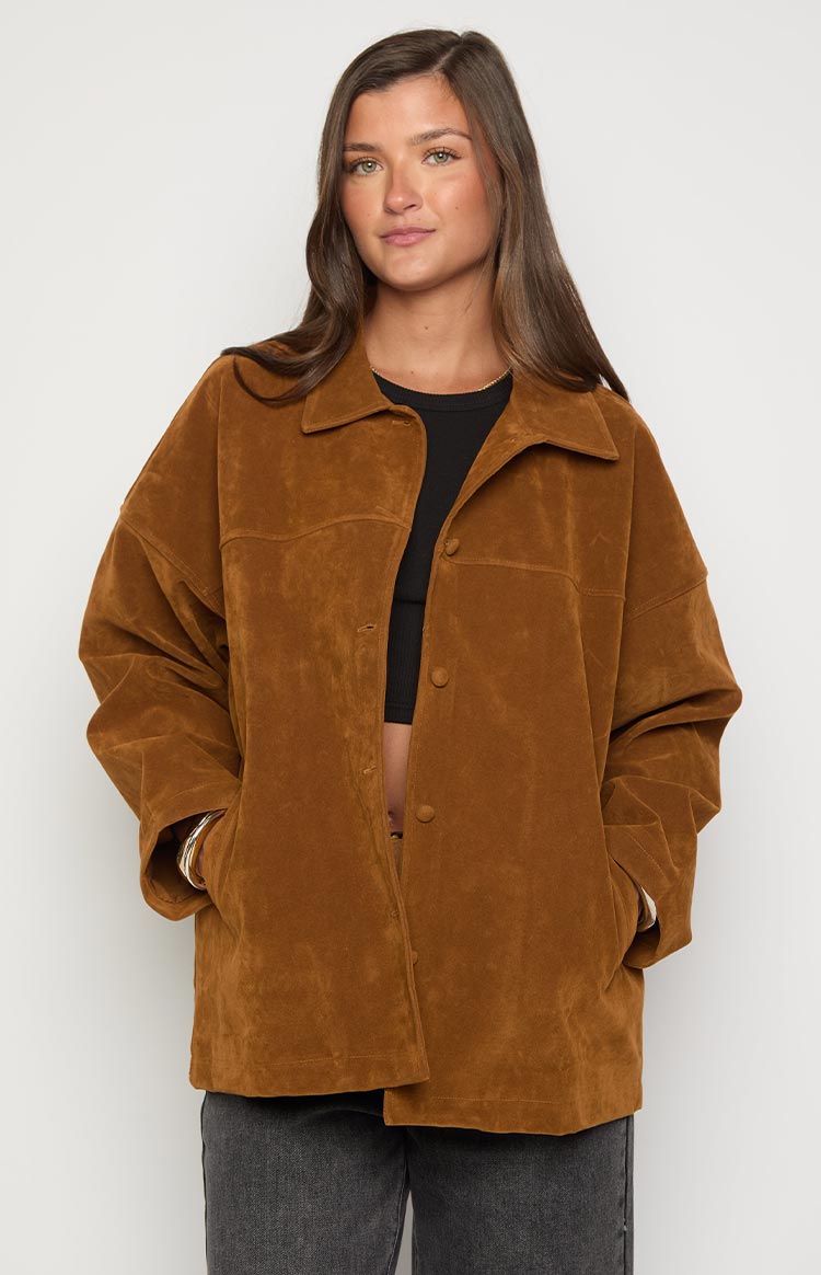 Suki Tan Suede Oversized Jacket Image