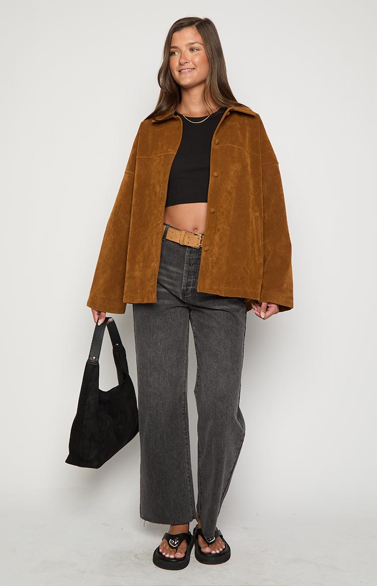 Suki Tan Suede Oversized Jacket Image