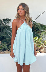 Talei Blue Halter Puff Mini Dress Image