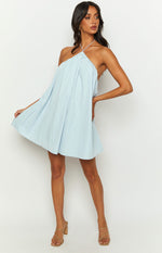 Talei Blue Halter Puff Mini Dress Image