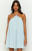Talei Blue Halter Puff Mini Dress