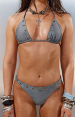 Talk That Talk Grey Sparkle Eyelet Bikini Top Image