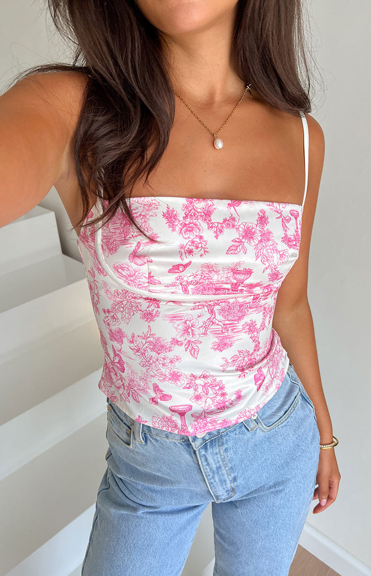 Tamra Pink Printed Low Back Top Image