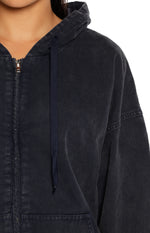 Tate Washed Navy Oversized Hooded Jacket Image