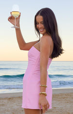 Temmie Pink Hibiscus Print Strapless Mini Dress Image