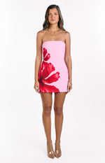 Temmie Pink Hibiscus Print Strapless Mini Dress Image