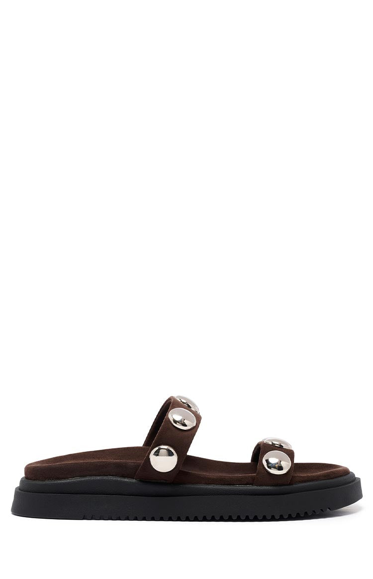 Therapy Persona Chocolate Suede Platform Silver Stud Sandals Image