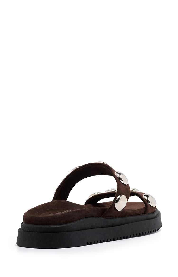 Therapy Persona Chocolate Suede Platform Silver Stud Sandals Image