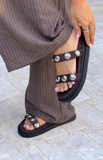 Therapy Persona Chocolate Suede Platform Silver Stud Sandals Image