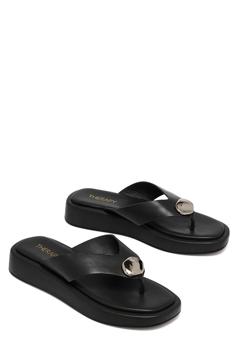 Therapy Val Black Platform Silver Trim Sandals Image