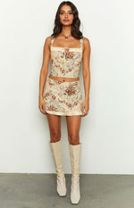 Till Forever Beige Tapestry Mini Skirt Image