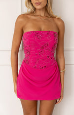 Tranquility Hot Pink Strapless Beaded Party Mini Dress Image