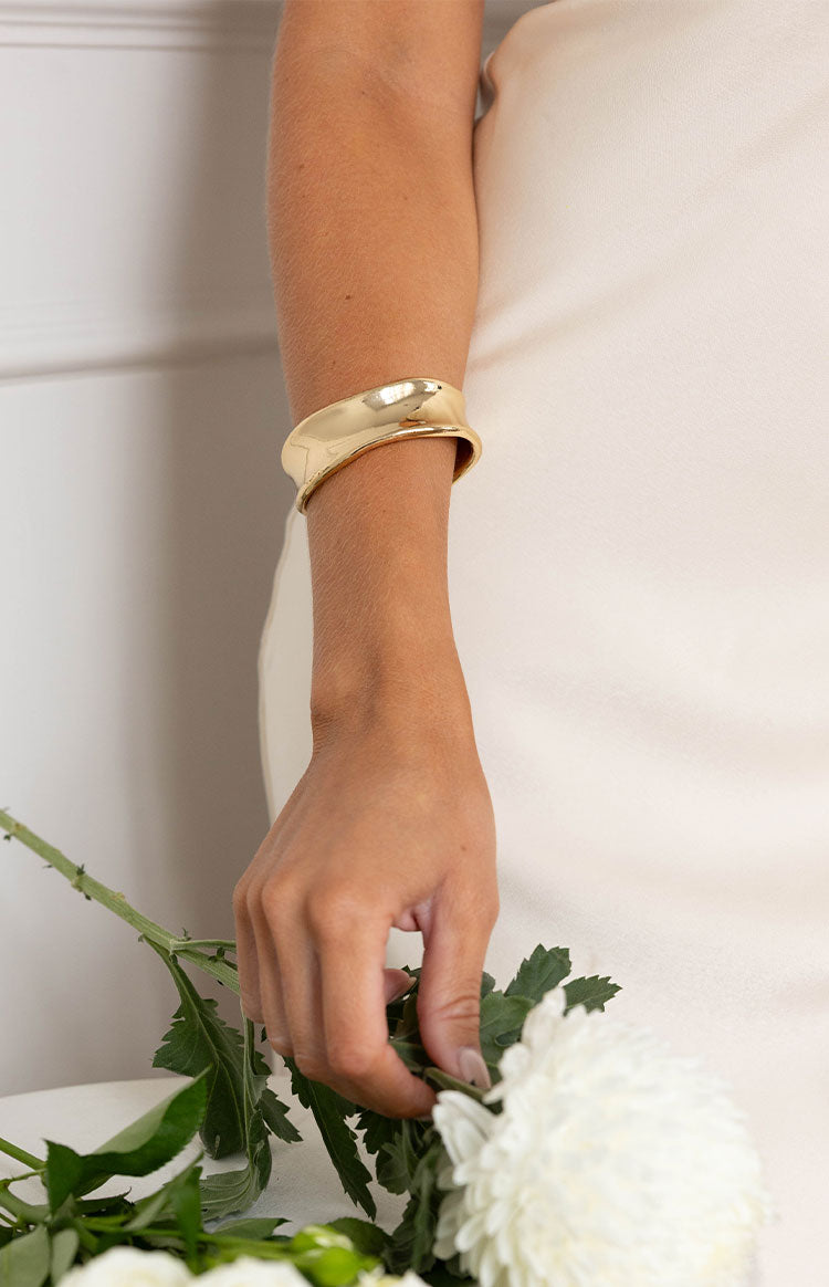 True Desire Gold Wavy Cuff Bangle Image