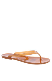 Beginning Boutique Twila Tan Jelly Thongs tan translucent jelly thongs with a flat sole and simple strap design