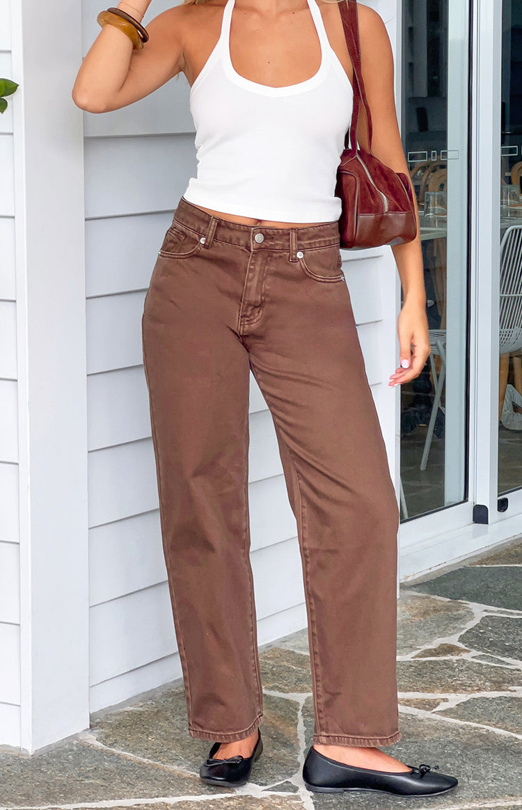 Beginning Boutique Valeria Brown Carrot Fit Jeans brown high-waisted carrot fit jeans with a relaxed straight leg