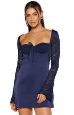 Verity Navy Lace Long Sleeve Mini Dress Image