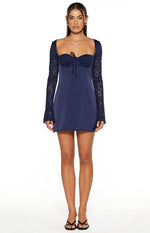 Verity Navy Lace Long Sleeve Mini Dress Image