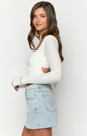Beginning Boutique Vida White Long Sleeve Top white textured knit long sleeve top with open back and tie detail