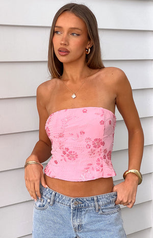 Vila Light Pink Strapless Beaded Top