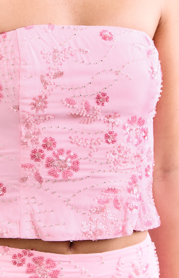 Vila Light Pink Strapless Beaded Top Image