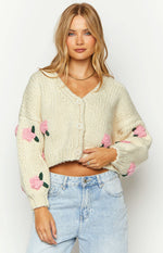 Vine White Rose Embellished Cardigan Image