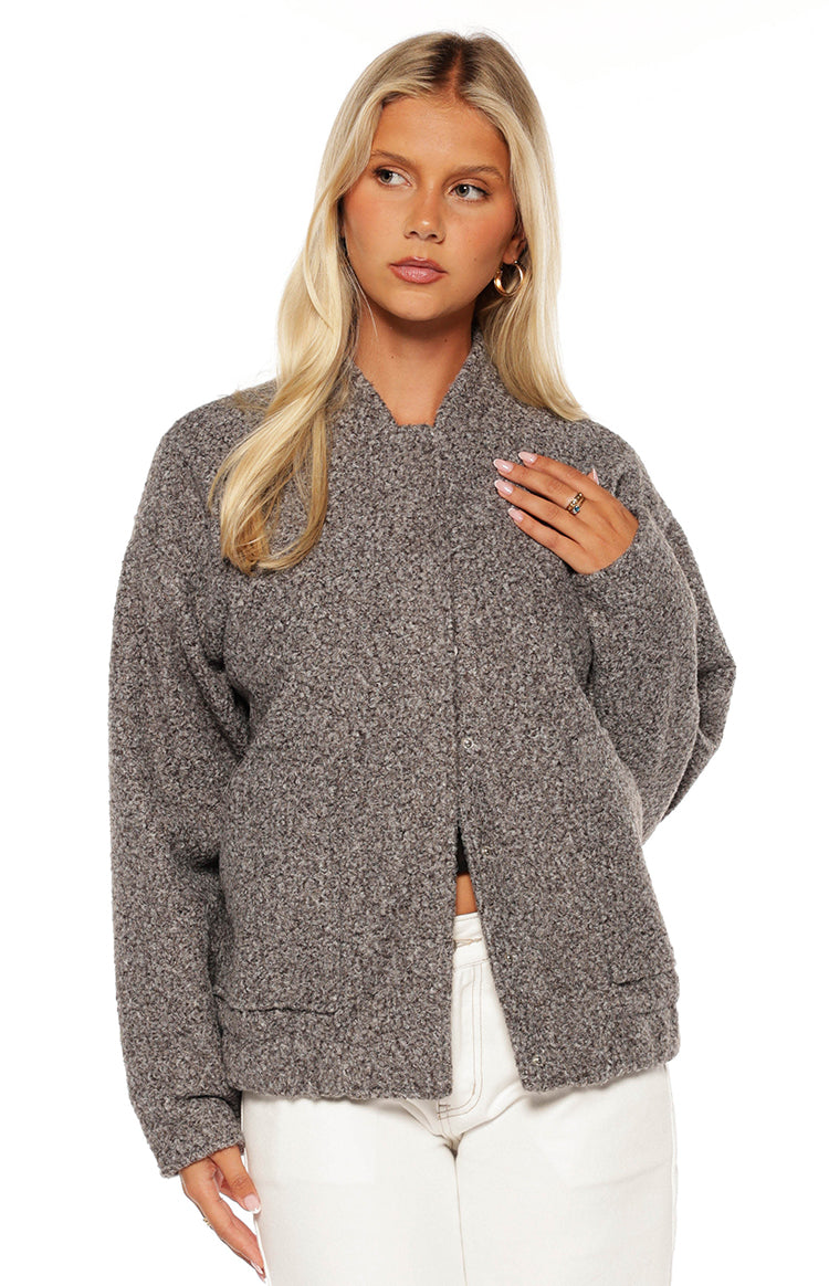 Warren Grey Boucle Button Up Bomber Jacket - PRE ORDER Image
