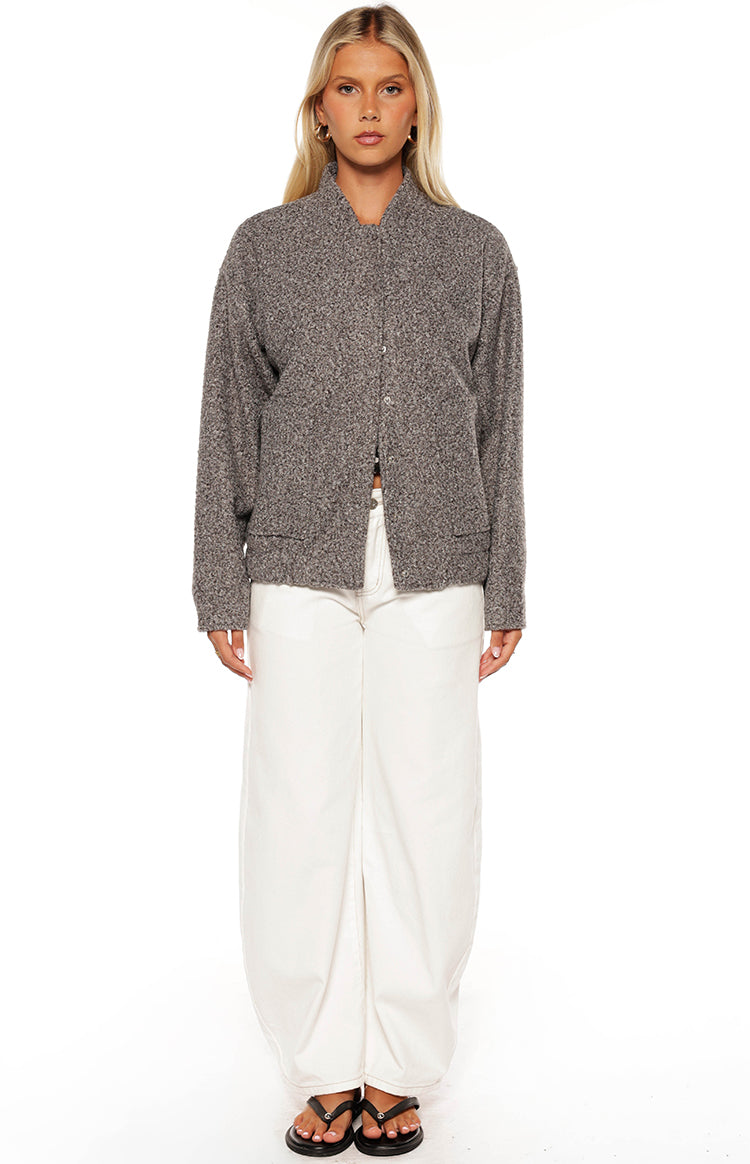 Warren Grey Boucle Button Up Bomber Jacket - PRE ORDER Image