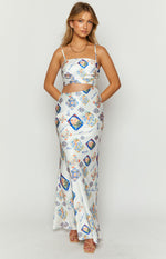 Willa White Satin Italia Print Maxi Dress Image