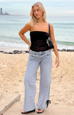 Willabelle Light Wash Denim Bow Hem Low Rise Jeans Image